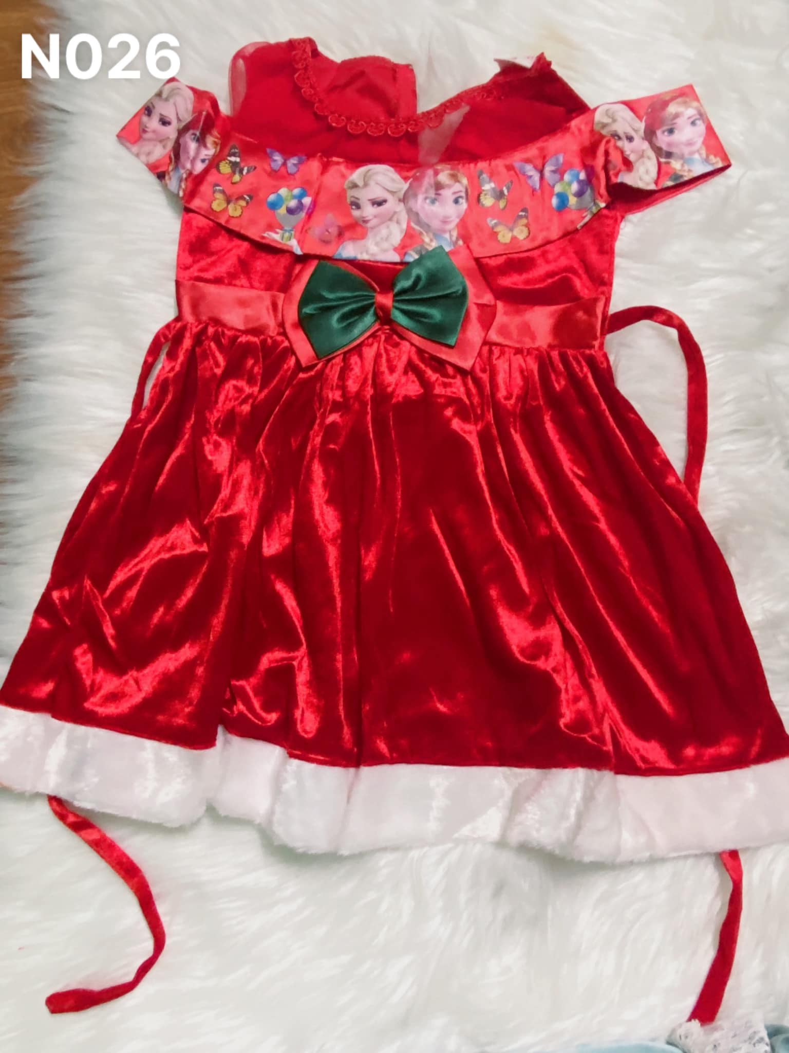 Đầm, Váy Noel cho bé. Đầm noel trễ vai, in hình Elsa cho bé- Đầm, váy Noel cho bé gái