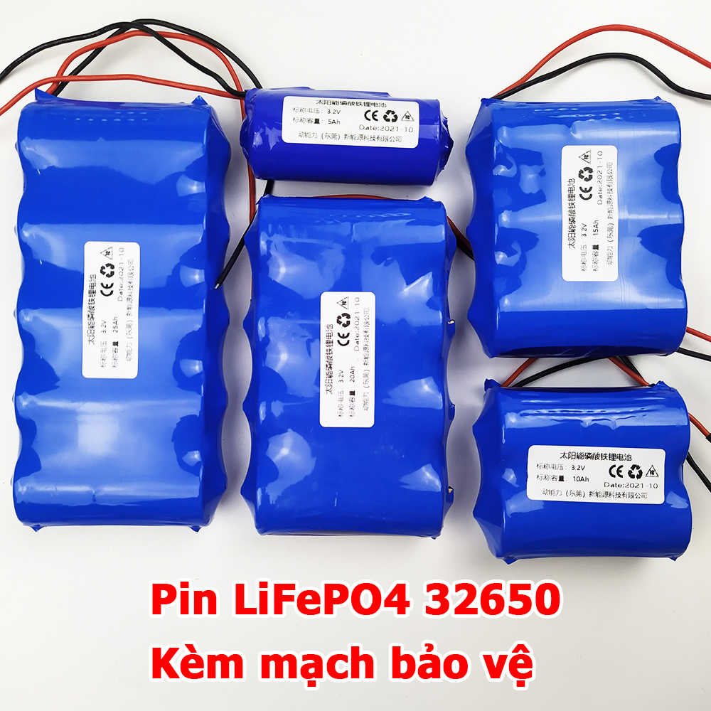 Bộ 5 Pin sắt LiFePO4 32650 3.2V kèm mạch bảo vệ 1S cho đèn năng lượng mặt trời 25W 40W 60W 100w 200W