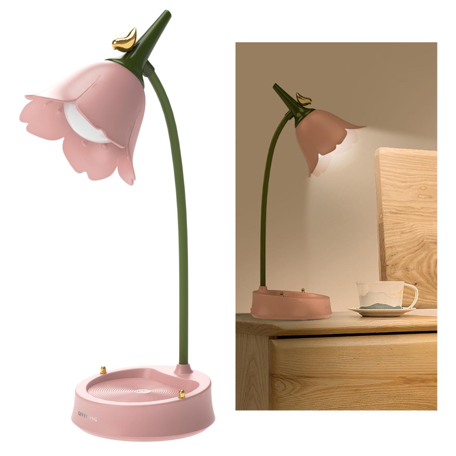 Desk Lamp for Kids - Flower LED Charging Table Lamp Eye Protection Small Desk Lamps for Reading,Study and Office, Adjustable Brightness
