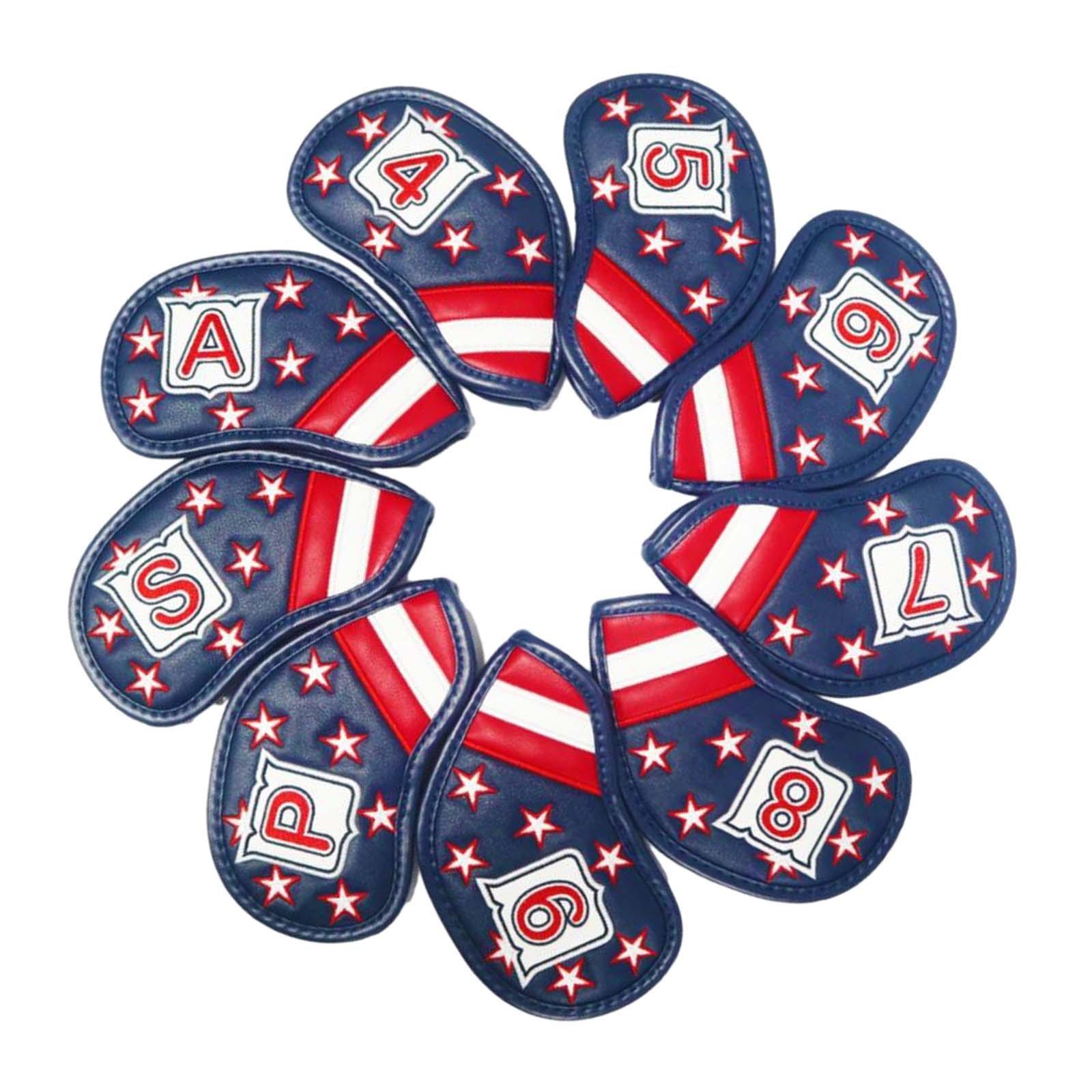 9x Golf Iron Headcovers Golf Iron Club Head Covers Lightweight 4,5,6,7,8,9,P,A,S PU Protective Headcover Sleeve for Men Women