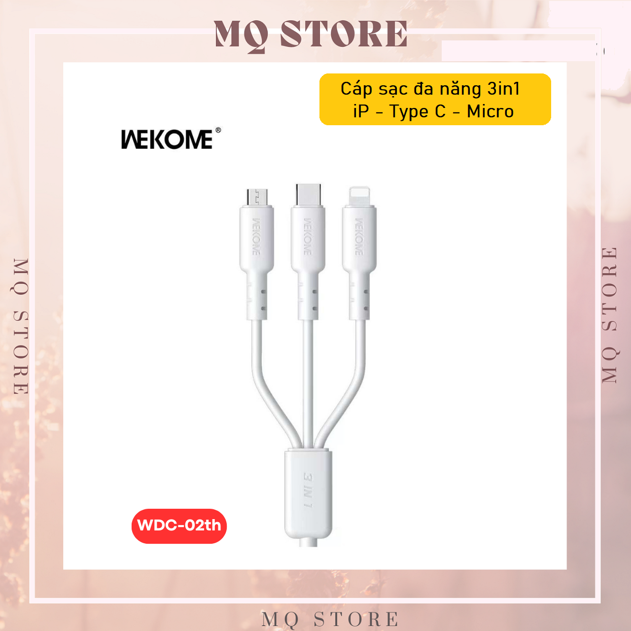 Cáp sạc đa năng WEKOME 3in 1 WDC-02 sạc nhanh 3A, độ dài 1m2 ( hàng chính hãng)