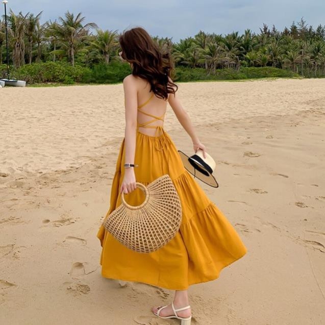 Maxi vàng hai dây đan lưng