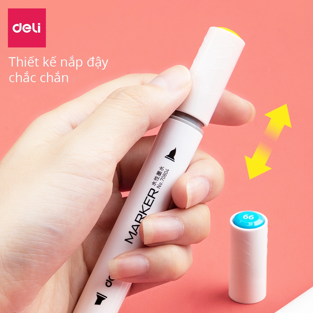 Bút màu marker thân tròn hai đầu - marker hộp nhựa - Deli 70804