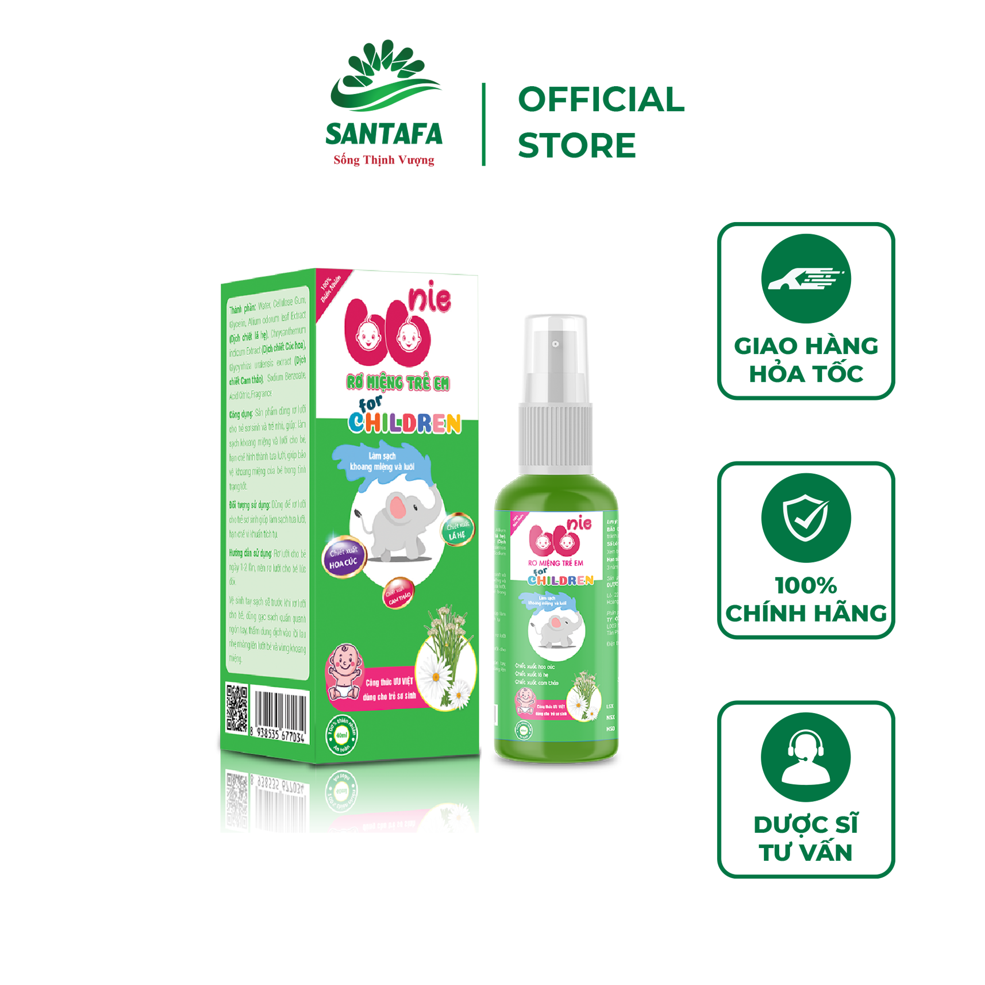 Xịt rơ miệng BBNIE - Làm sạch và bảo vệ khoang miệng và lưỡi cho bé, ngăn ngừa tình trạng sâu răng - Chai 40ml