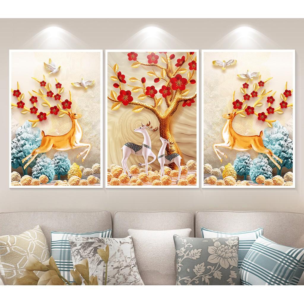 - Bộ tranh canvas CHIM CÔNG 3 bức treo tường có khung phong cách hiện đại- Phòng Khách - Phòng ngủ