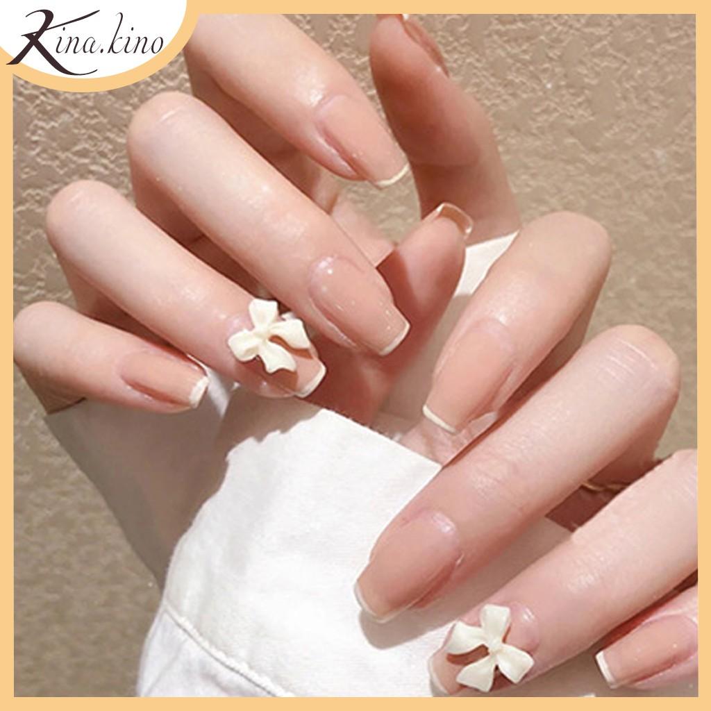 Móng tay giả gắn nơ cao cấp mẫu mới tháng 9, móng tay giả gắn đá chống nước có keo siêu chắc dùng được nhiều lần