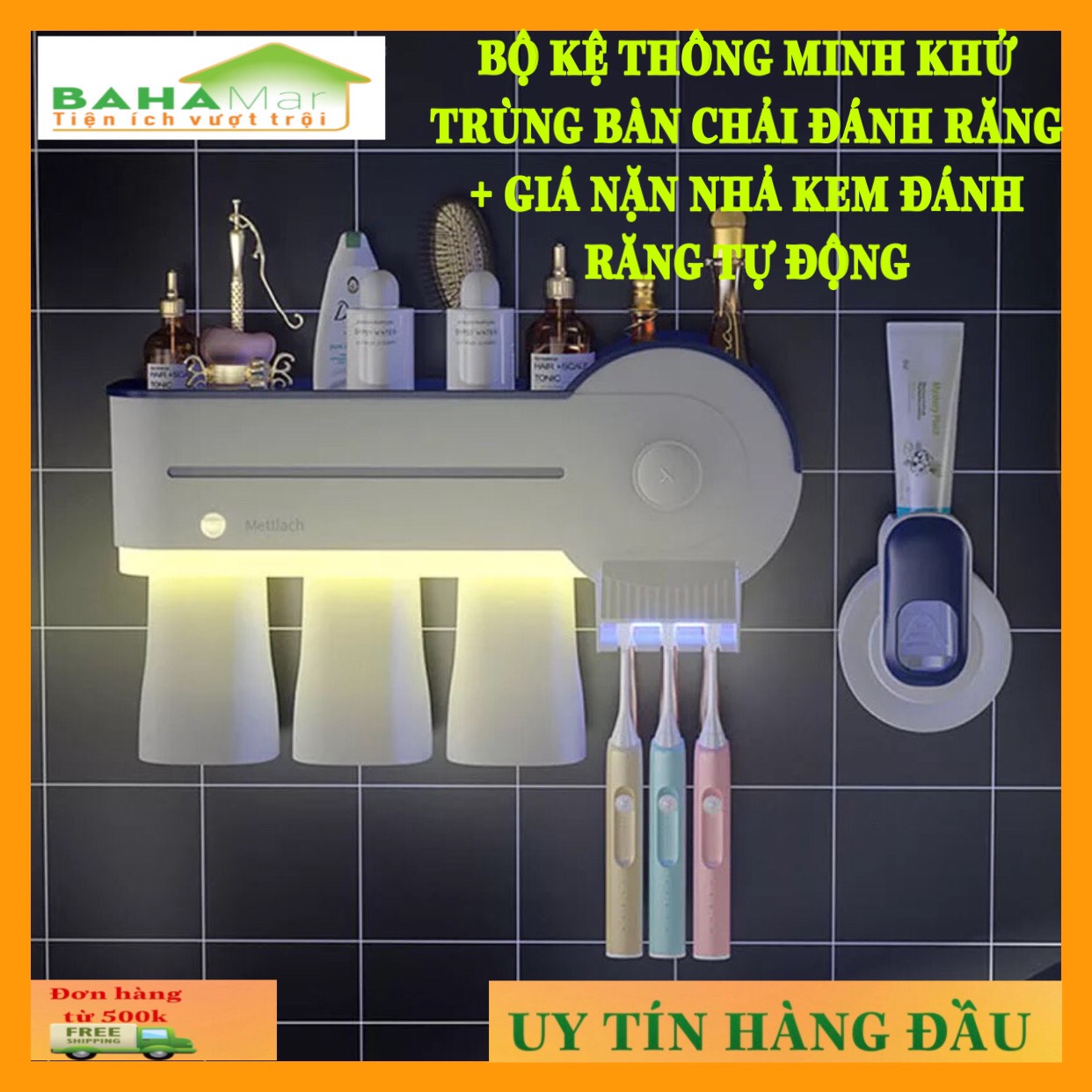 BỘ KỆ THÔNG MINH KHỬ TRÙNG BÀN CHẢI ĐÁNH RĂNG + GIÁ NẶN NHẢ KEM ĐÁNH RĂNG TỰ ĐỘNG "BAHAMAR" thuận tiện, gọn gàng và tiệt trùng tỷ lệ là 99.99% trong vòng 3 phút