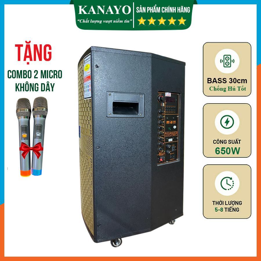 Loa Kéo Karaoke KANAYO K-TP306 Giá Rẻ Công Suất Lớn 650 watt | Loa Kẹo Kéo 3 Tấc | Hàng Chính Hãng | Tặng kèm 2 micro hát karaoke