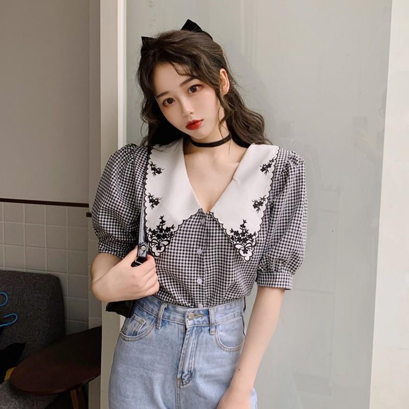 Áo Sơ Mi Nữ Tay Phồng Thêu Hoa Thời Trang