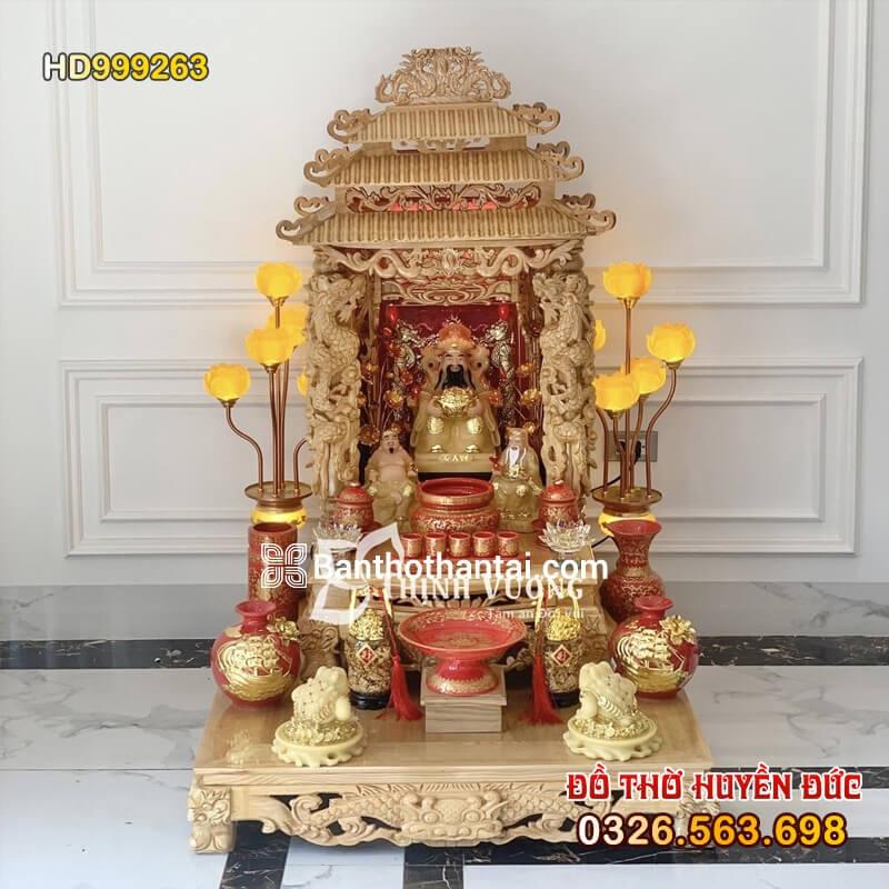 Bộ bàn thờ Thần Tài Mái chùa 3 mái Sứ gấm đỏ HD999263