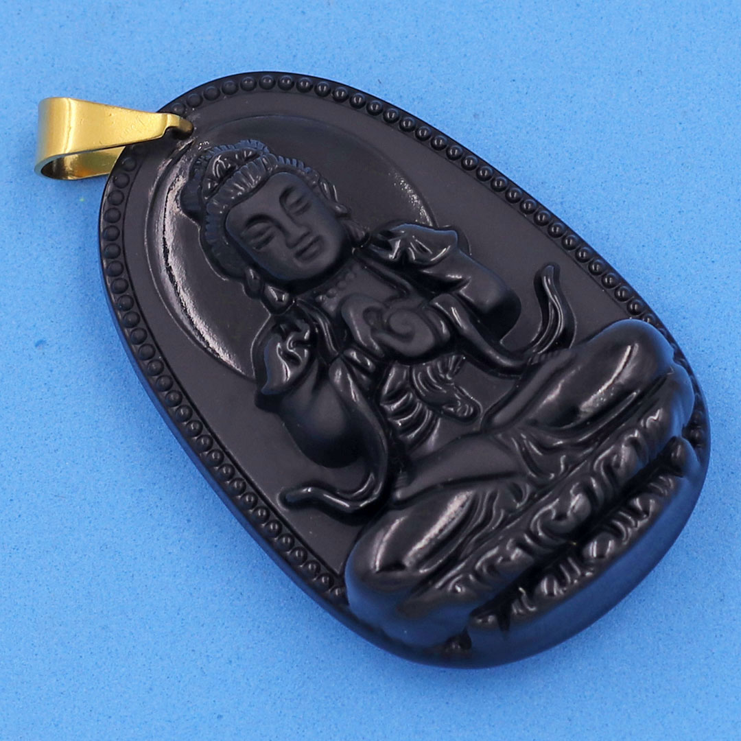 Mặt dây chuyền Phật Như Lai Đại Nhật thạch anh đen 5cm - Phật bản mệnh tuổi Mùi, Thân