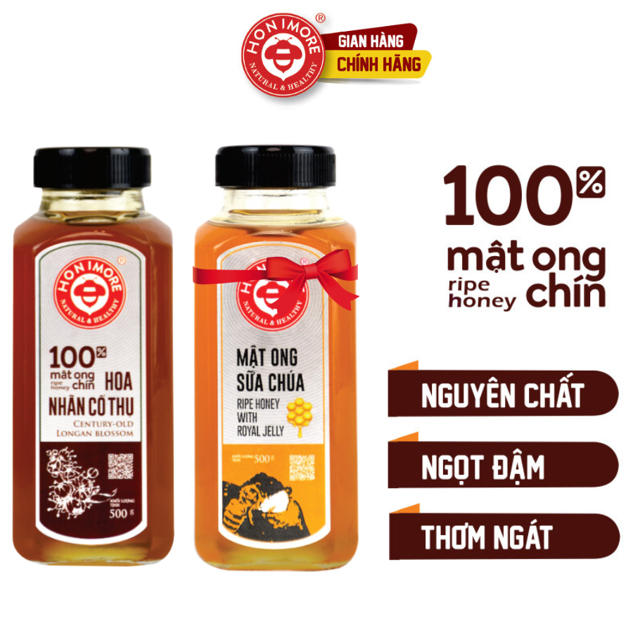 Combo Mật ong rừng Hoa Nhãn Cổ Thụ 500g - TẶNG 1 chai mật ong nguyên chất 500g - 100% mật ong chín Honimore 500g