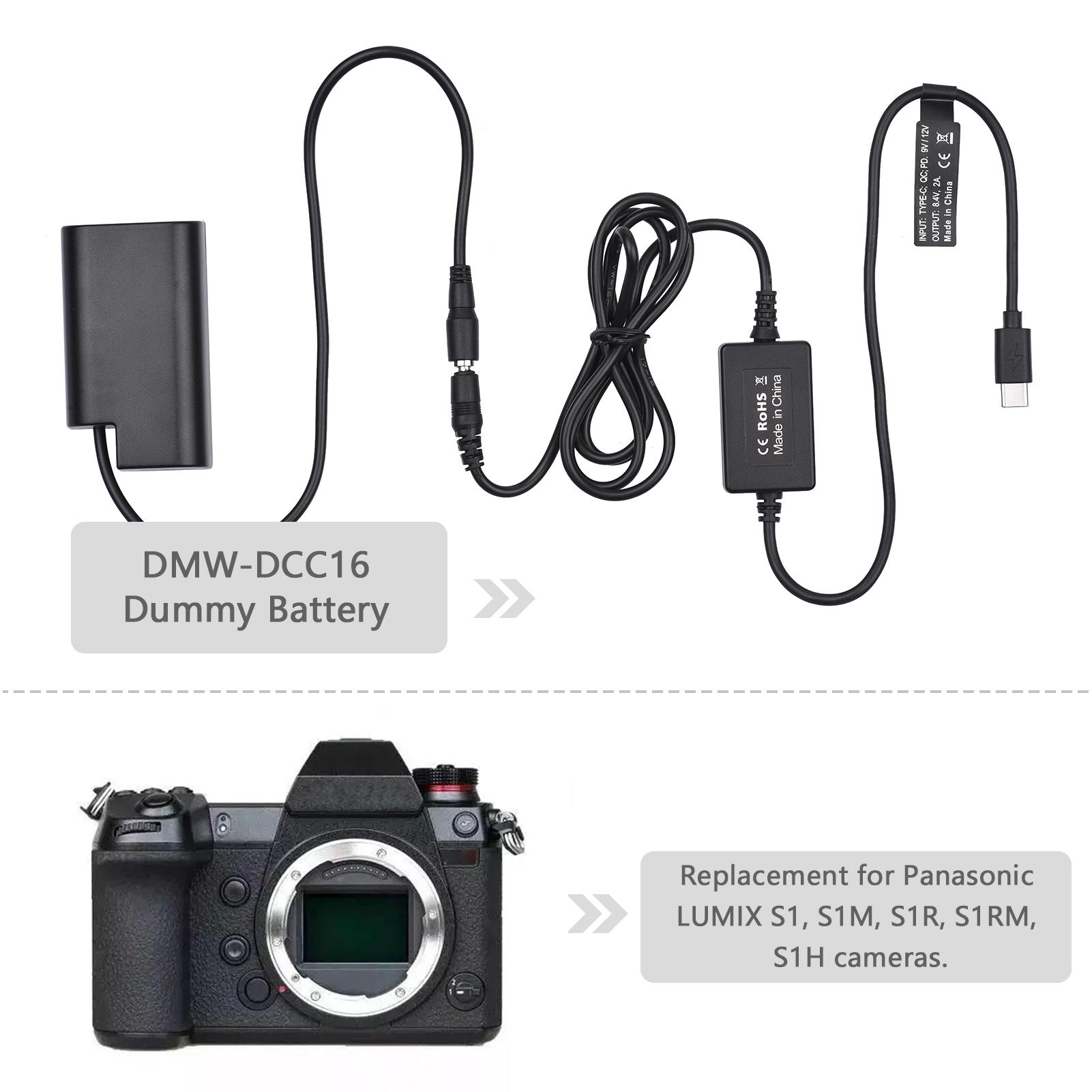 PD USB Type-C Cable to DMW-DCC16 Dummy Battery DC Coupler DMW-BLJ31 Replacement for Panasonic LUMIX S1 S1M S1R S1RM S1H