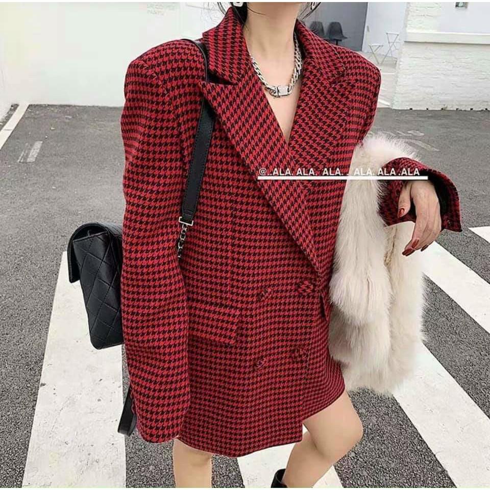 ÁO DẠ KẺ ZIC ZAC ĐỎ