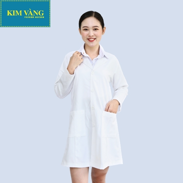Áo Blouse bác sĩ, áo dược sĩ, đồng phục bệnh viện tay dài chất liệu Kaki thun - Mẫu 04