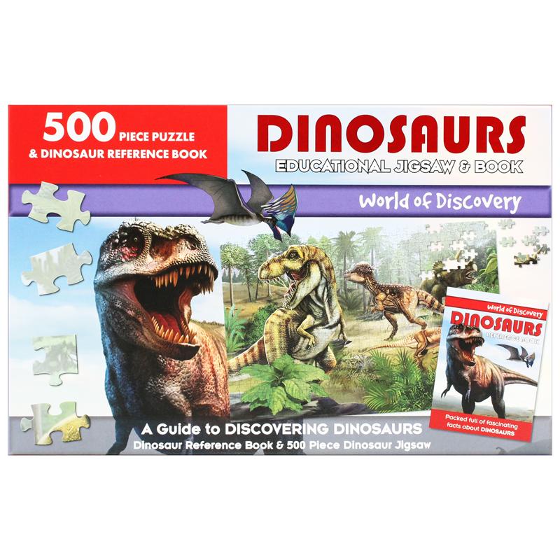 World Of Discovery - 500 Piece Puzzle &amp; Dinosaur Reference Book: Dinosaurs Educational Jigsaw &amp; Book