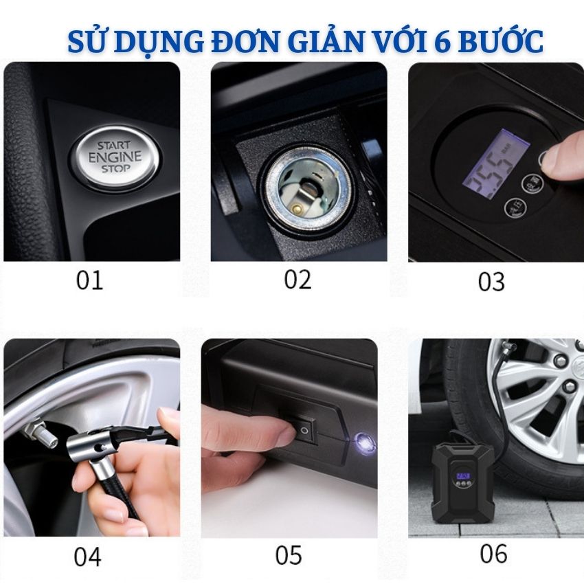 Bơm lốp ô tô điện tử tự ngắt 12v công suất 120w đồng hồ điện tử bơm nhanh khỏe trong 60s