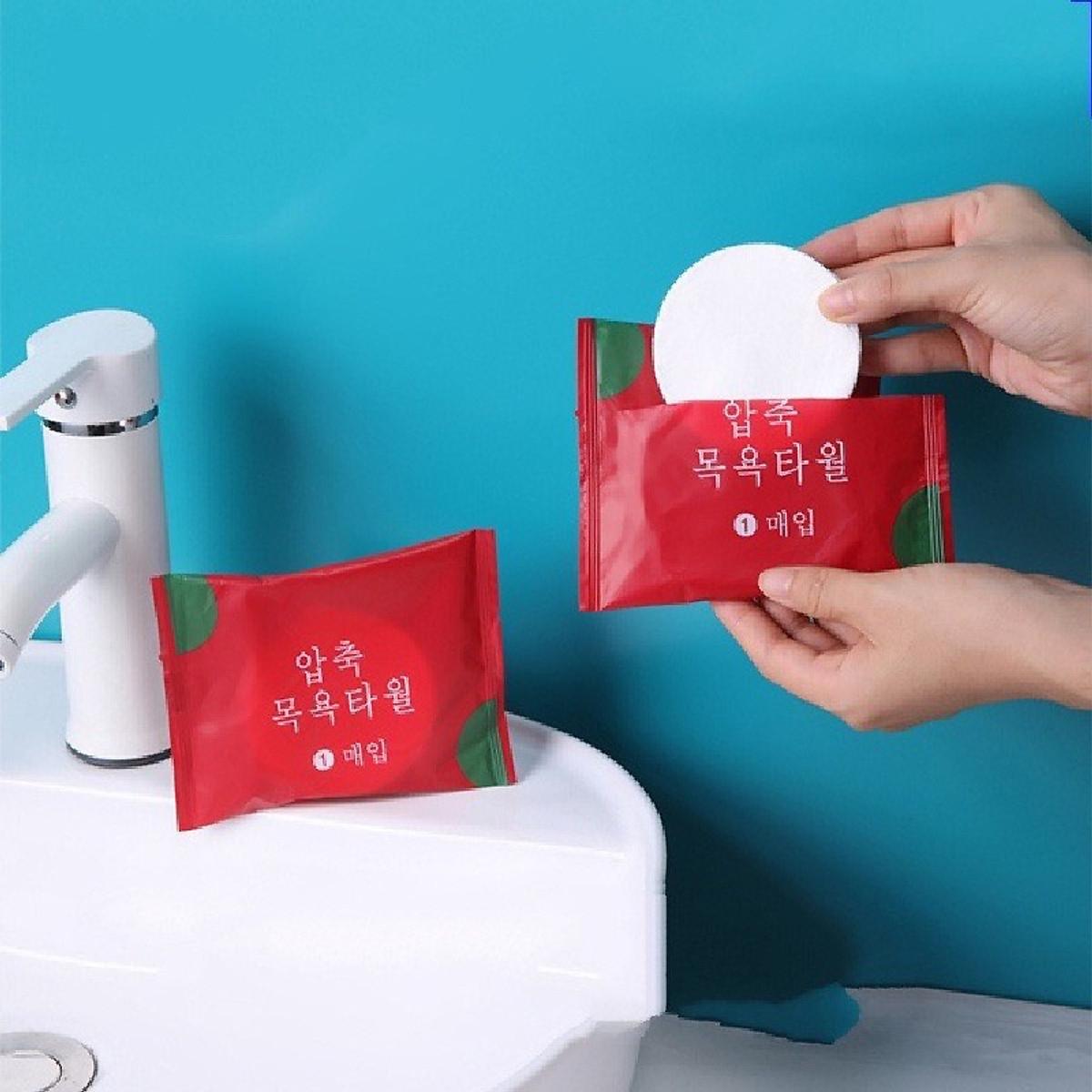 Combo 3 Khăn Tắm VIÊN NÉN du lịch dùng một lần, Khăn tắm cotton tiện lợi-giao màu ngẫu nhiên