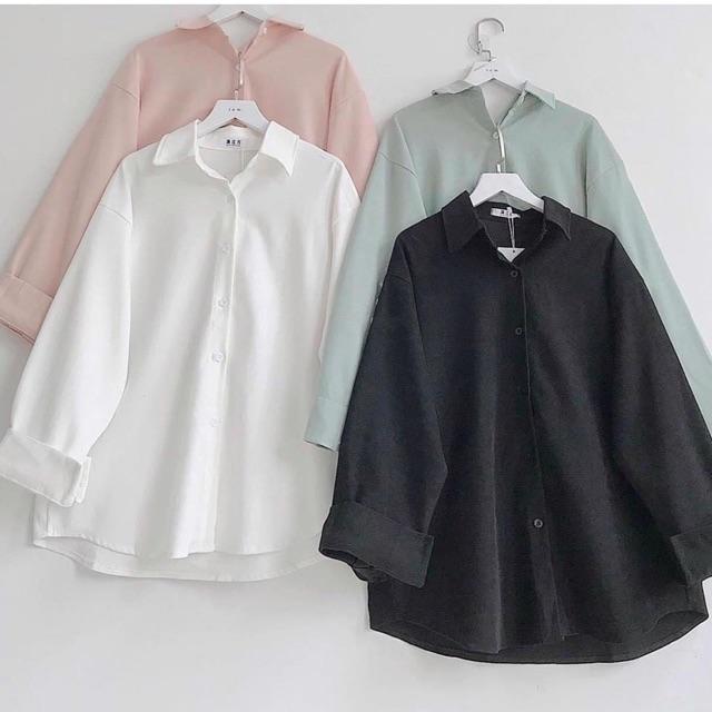 Áo sơ mi form rộng oversize tay dài vải kate nhiều màu sắc phù hợp <=75kg CRA007