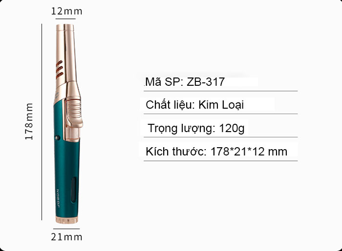 Vỏ Hột Quẹt Bật Lửa Gas Jobon ZB-317 Khò 1 Tia Vòi Xoay 50 Độ - Nhiều Màu