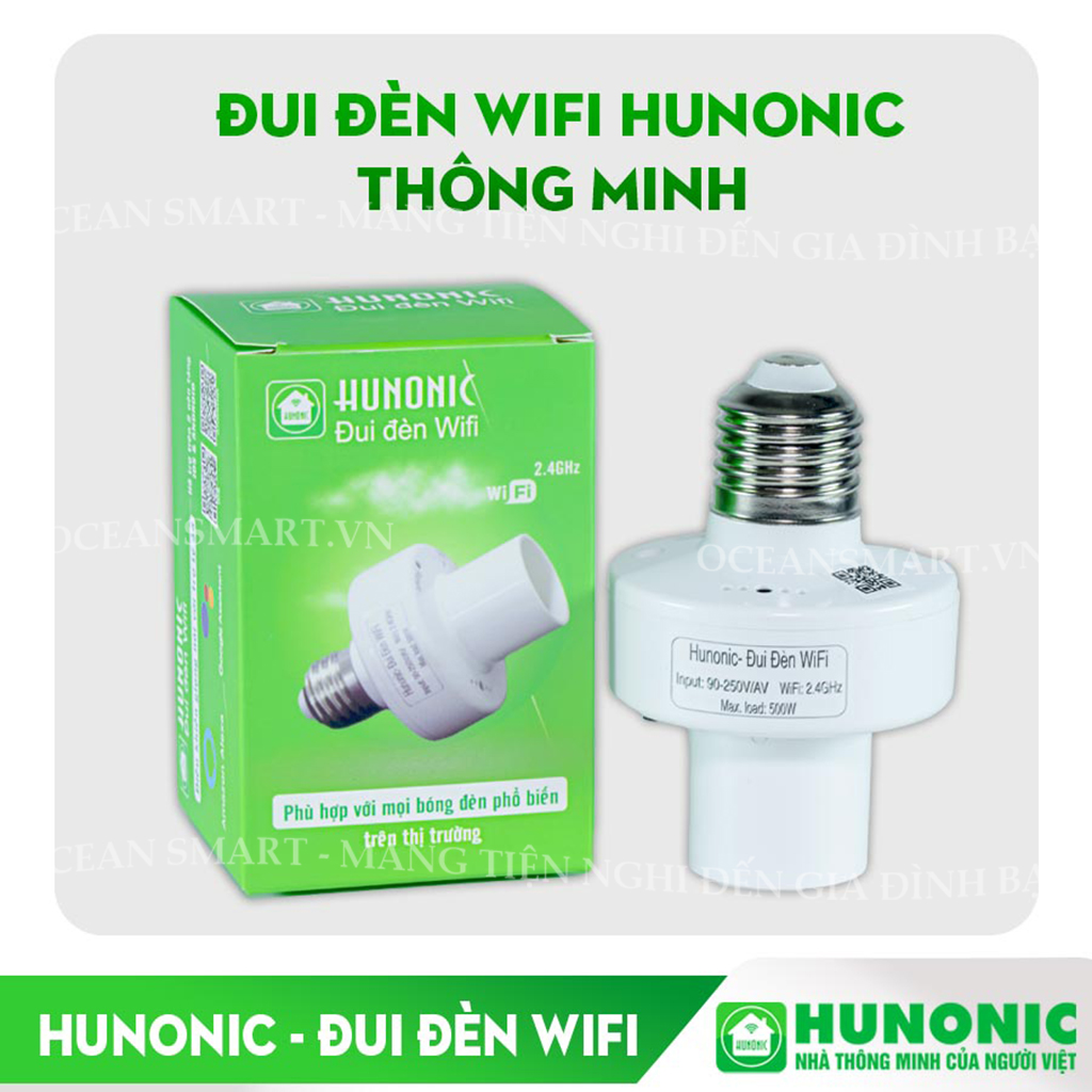 Đui Đèn Wifi Hunonic, Đui Đèn Hẹn Giờ, Điều Khiển Bằng Điện Thoại - HNSPWF