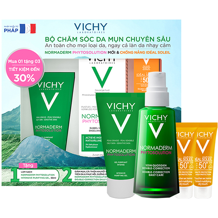 Bộ Sản Phẩm Kem Dưỡng Dành Cho Da Mụn Với Tác Động Kép Vichy Normaderm Phytosolution (New)