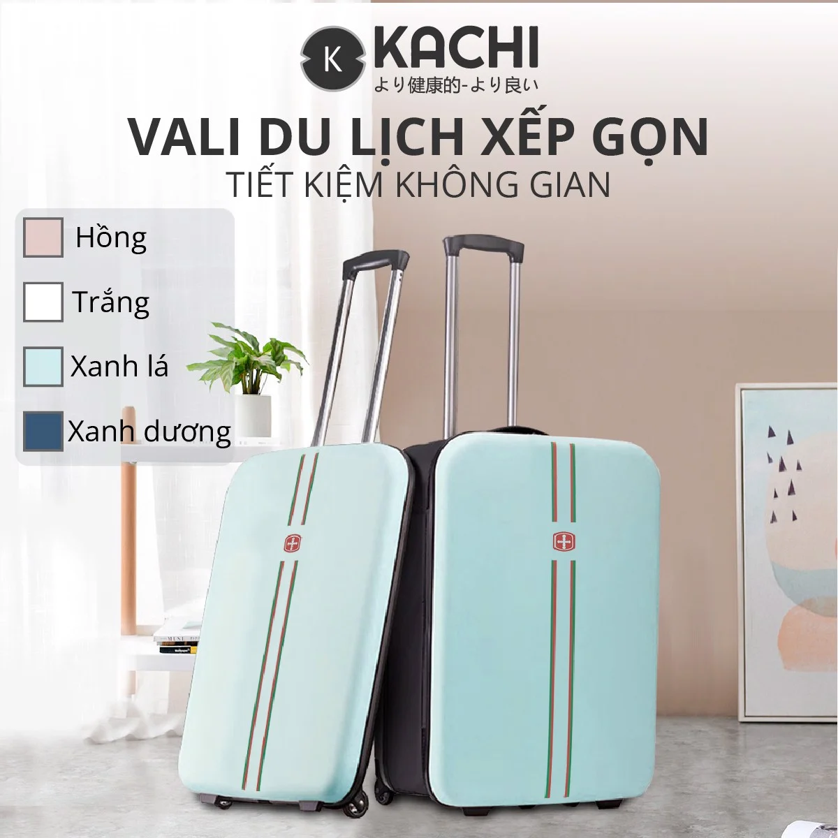 Vali du lịch xếp gọn tiết kiệm không gian Kachi MK355 size 20" / 24" với 4 màu - Hàng chính hãng