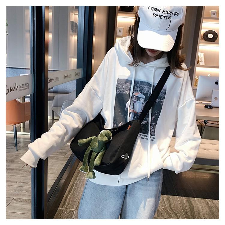 Student Idle Style Simple Crossbody Bag Canvas Bag College Student Shoulder Bag for Class