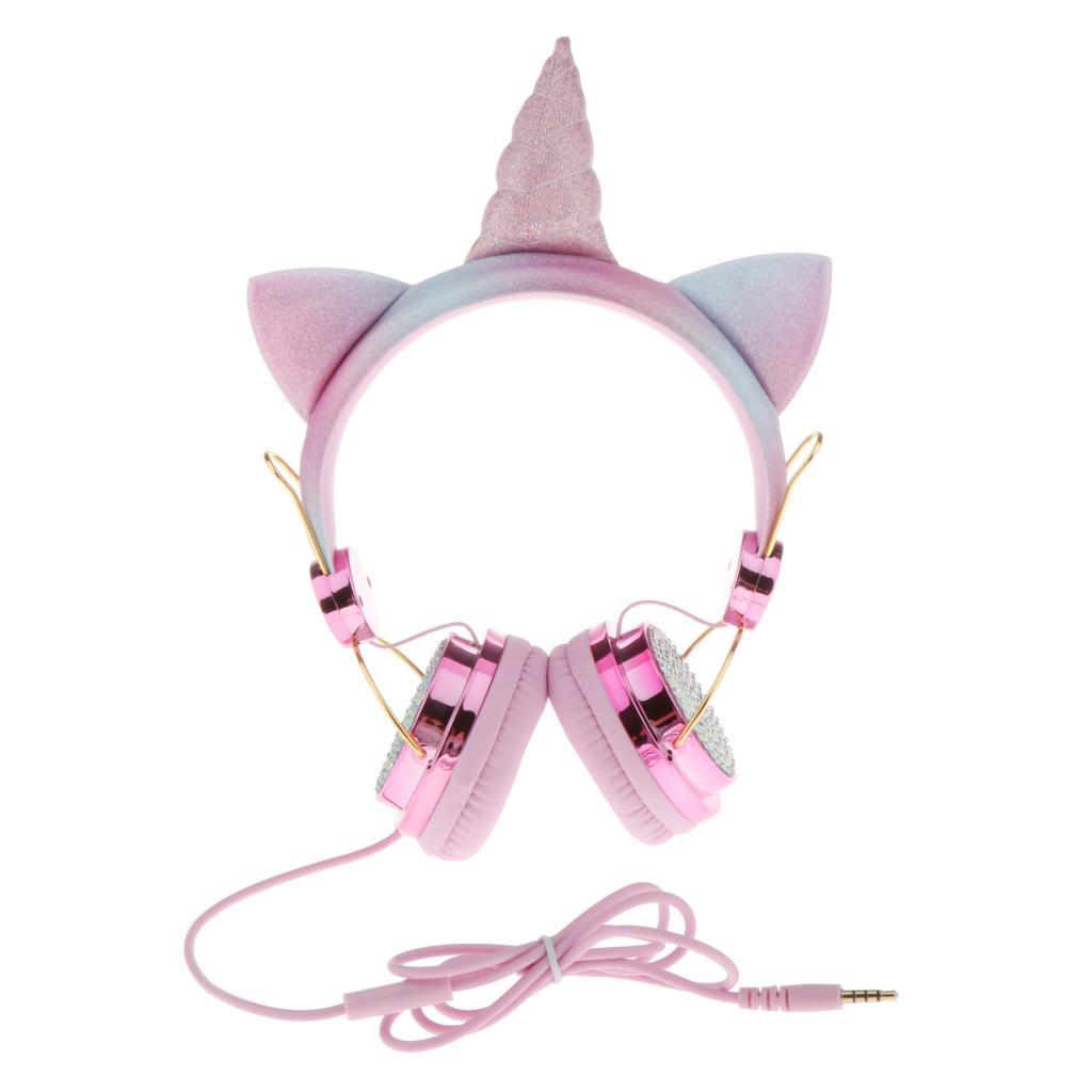 2x Unicorn Headphone With Microphone Girls Kids Stereo Earphone Headset Pink