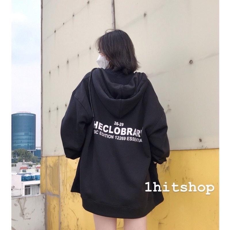 Áo khoác nỉ khoá kéo Theclobrary,áo khoác hoodie zip dáng rộng