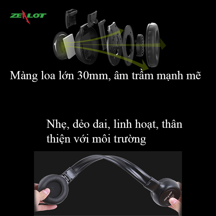 Tai nghe chụp tai bluetooth Zealot headphone kết nối không dây hàng chính hãng