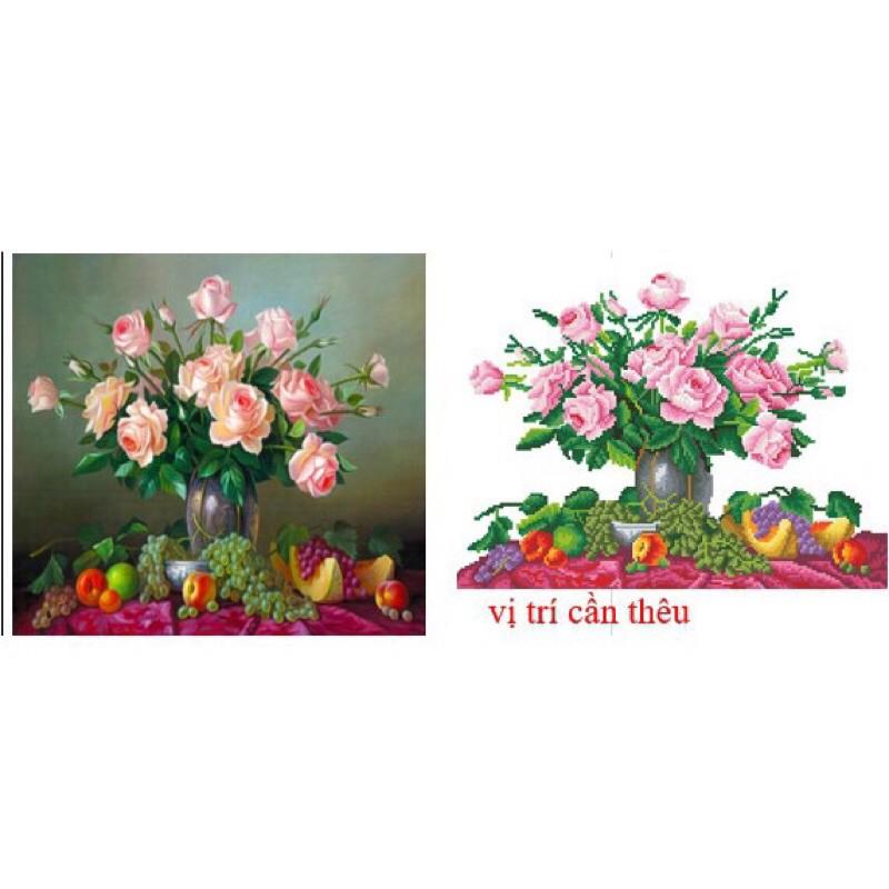 Tranh thêu chữ thập Bình Hoa Hồng LV3344 chưa thêu