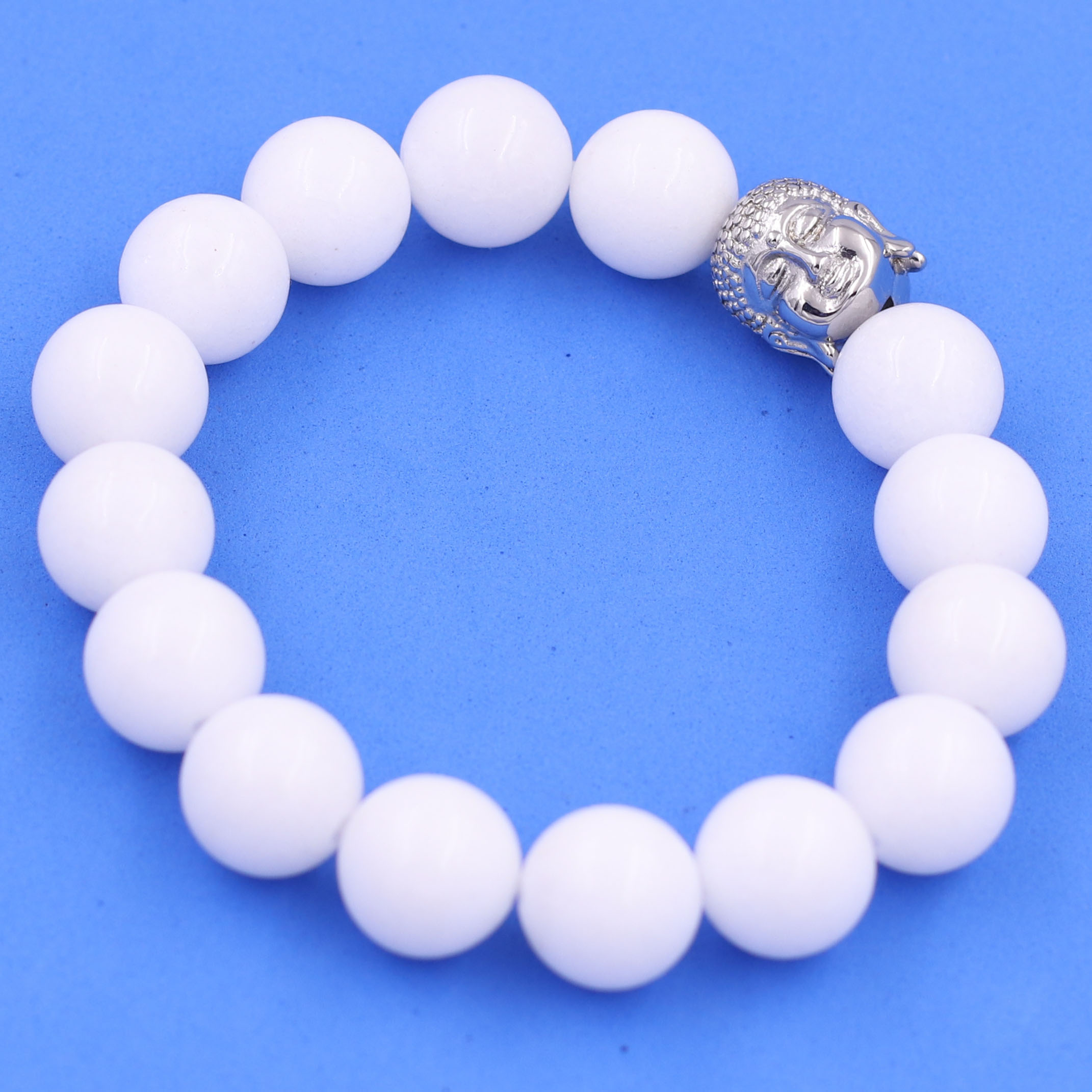 Vòng chuỗi đeo tay san hô trắng 12 ly charm đầu Phật Như lai inox, Như lai Phật tổ, vòng chuỗi phong thủy, A DI ĐÀ