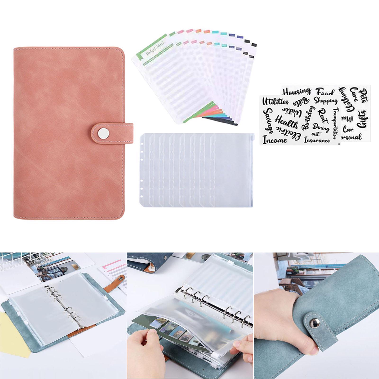A6 Cash Envelopes Binder Wallet, PU Leather Budget Planner Notebook with 8Pcs Zipper Pockets,Coupon Organizer Lose Leaf Cash Binder for Budgeting
