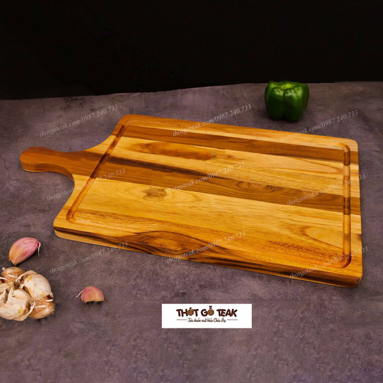 Thớt Gỗ Teak Cao Cấp - Cắt Thái, Trang Trí - 45x25x1,4cm - CNTC05 | HTX DAO PHÚC SEN
