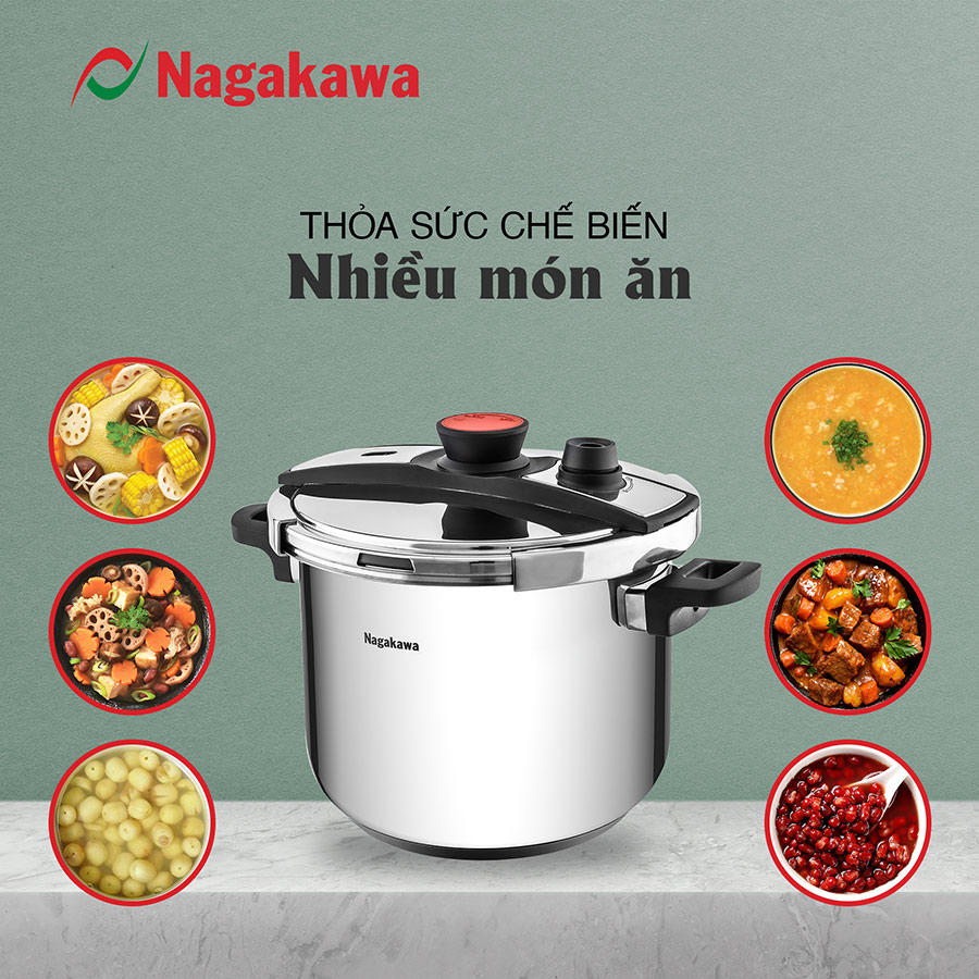 Nồi Áp Suất Đáy Từ Đa Lớp Nagakawa NAG1473  - Lòng Nồi Inox 304, Van Kép 3 Cấp An Toàn