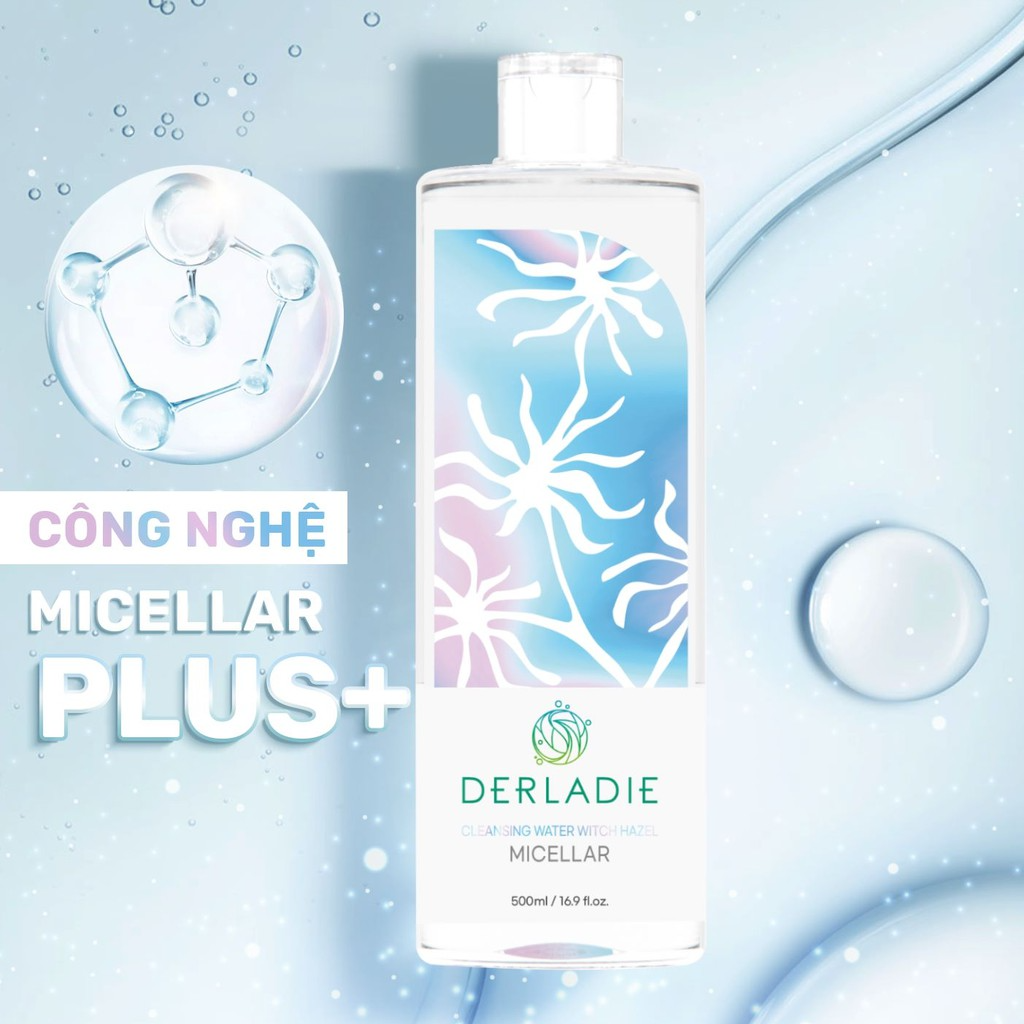 Nước Tẩy Trang Làm Sạch Da, Dịu Nhẹ Derladie Cleansing Water Witch Hazel Micellar [Phiên Bản Nâng Cấp]