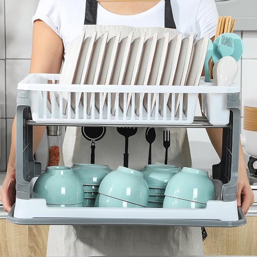 Kệ Đựng Bát Đĩa Cao Cấp Đa Năng 2 Tầng, Chạn Bát Nhựa Có Khay Hứng Nước Vào Ống Để Đũa Thìa Tiện Lợi Giao Màu Ngẫu Nhiên