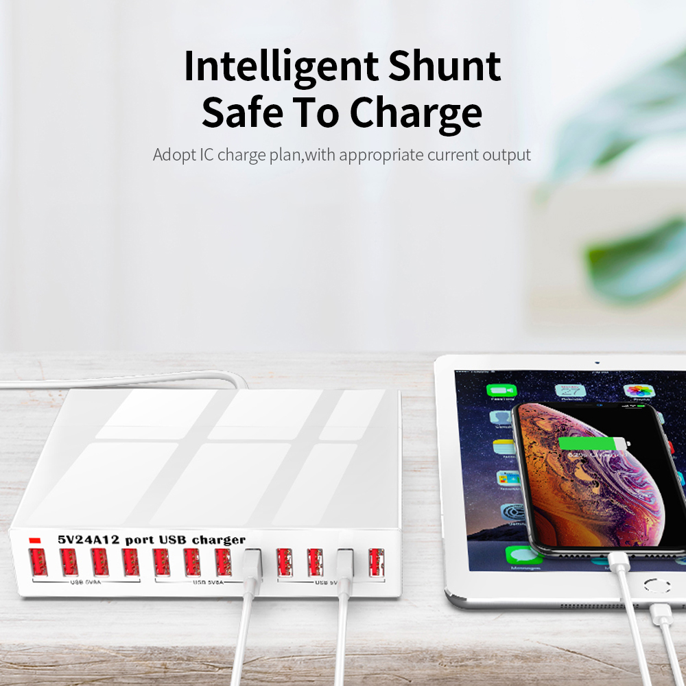 Bộ Sạc Nhanh X6 12 Cổng USB 5V24A Công Suất Cao Cho Điện Thoại Di Động / Máy Tính Bảng