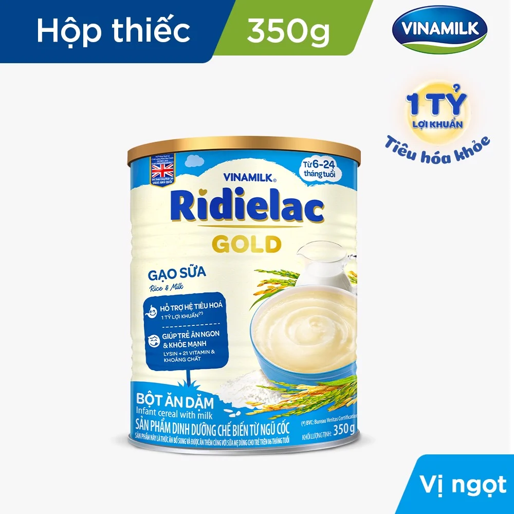 BỘT ĂN DẶM RIDIELAC GOLD GẠO SỮA - HỘP THIẾC 350G