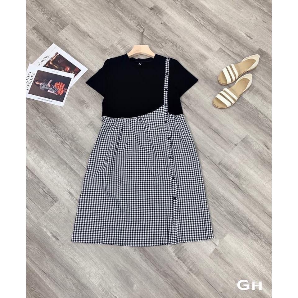 Váy bầu công sở dáng suông phối màu mùa hè