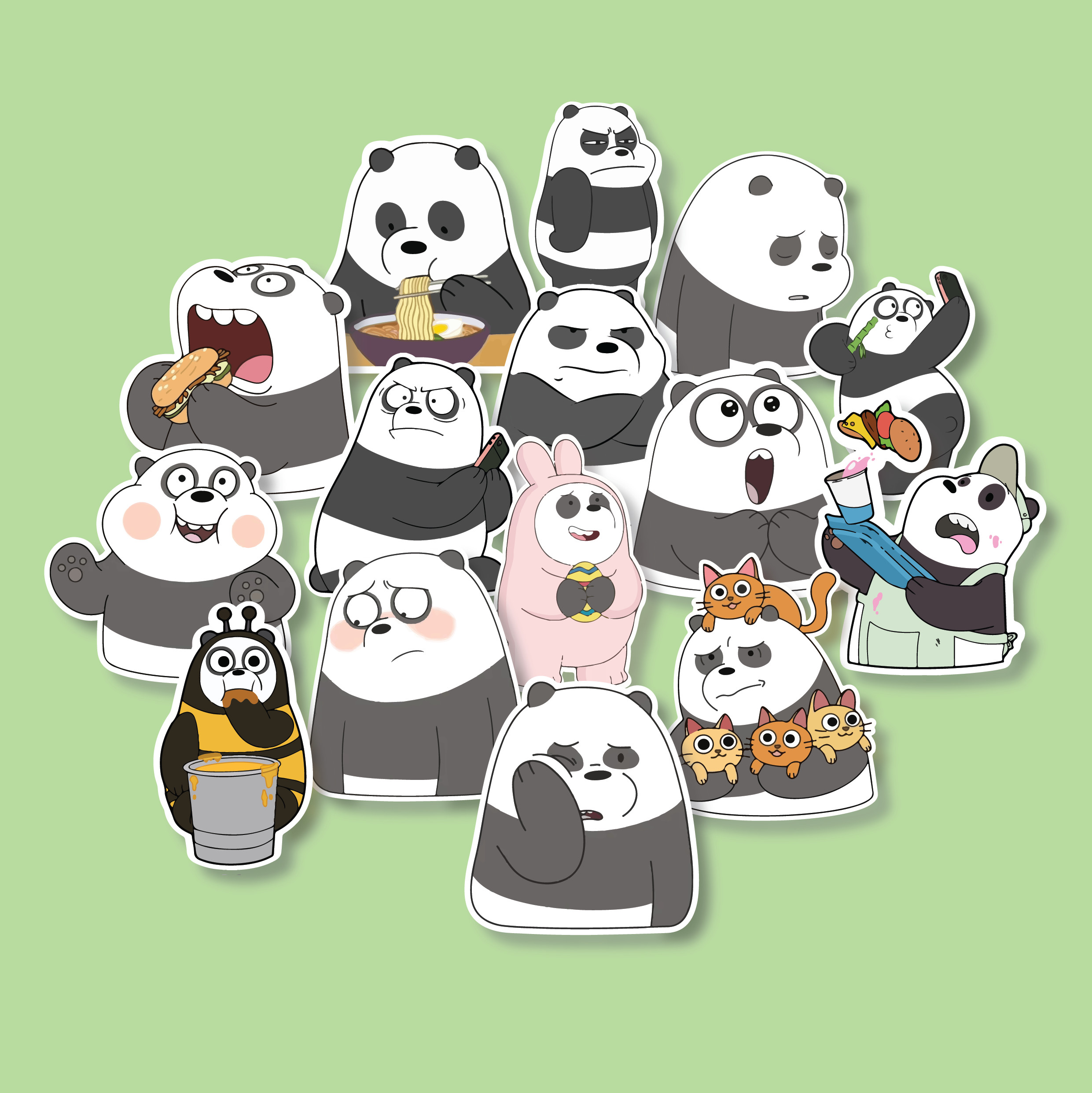 Bộ sticker chống thấm nước trang trí mũ bảo hiểm, laptop chủ đề 3 chú gấu we bare bears ( 20 hình)