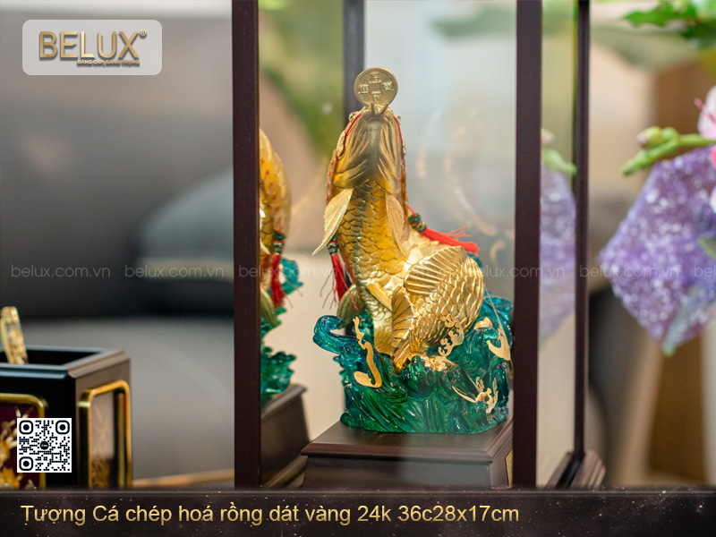 Tượng Cá chép hoá rồng dát vàng 24k
