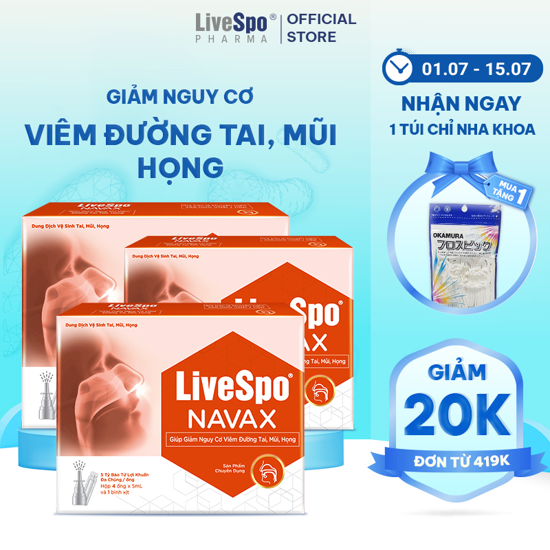 Combo 3 muối sinh lý chứa bào tử lợi khuẩn LiveSpo Navax chuyên dụng