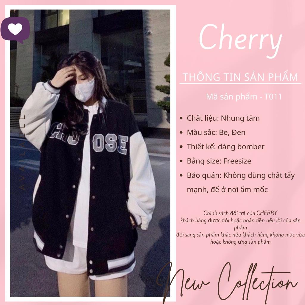 Áo Khoác Bomber Nam Nữ, Chất Liệu Nhung Tăm Nỉ Sweater, Dáng Thể Thao Hoodie, Form Rộng Unisex Jacket Giá Rẻ Cherry T011