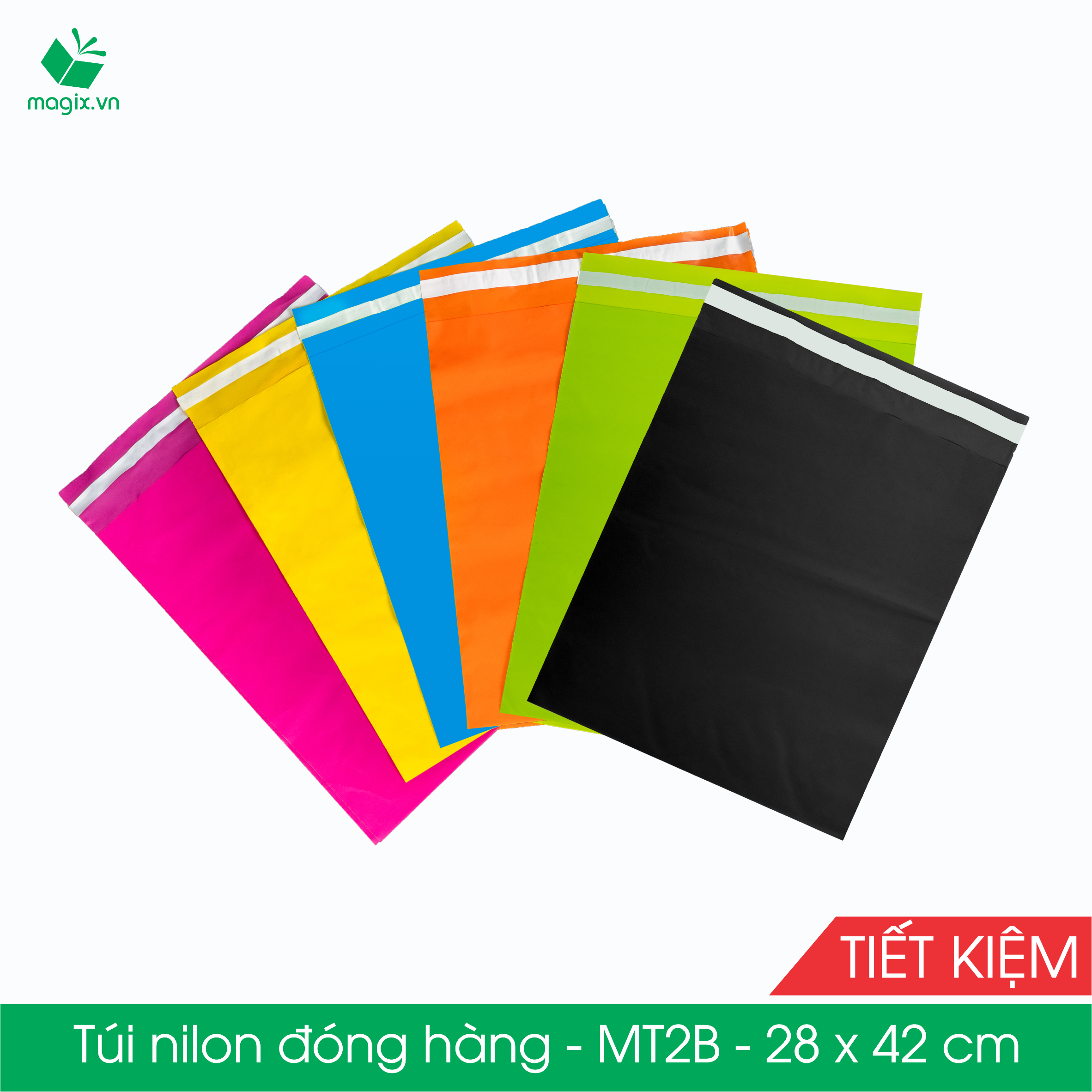 MT2B - 28x42 cm - Túi nilon TIẾT KIỆM gói hàng - 100 túi niêm phong đóng hàng màu ĐEN