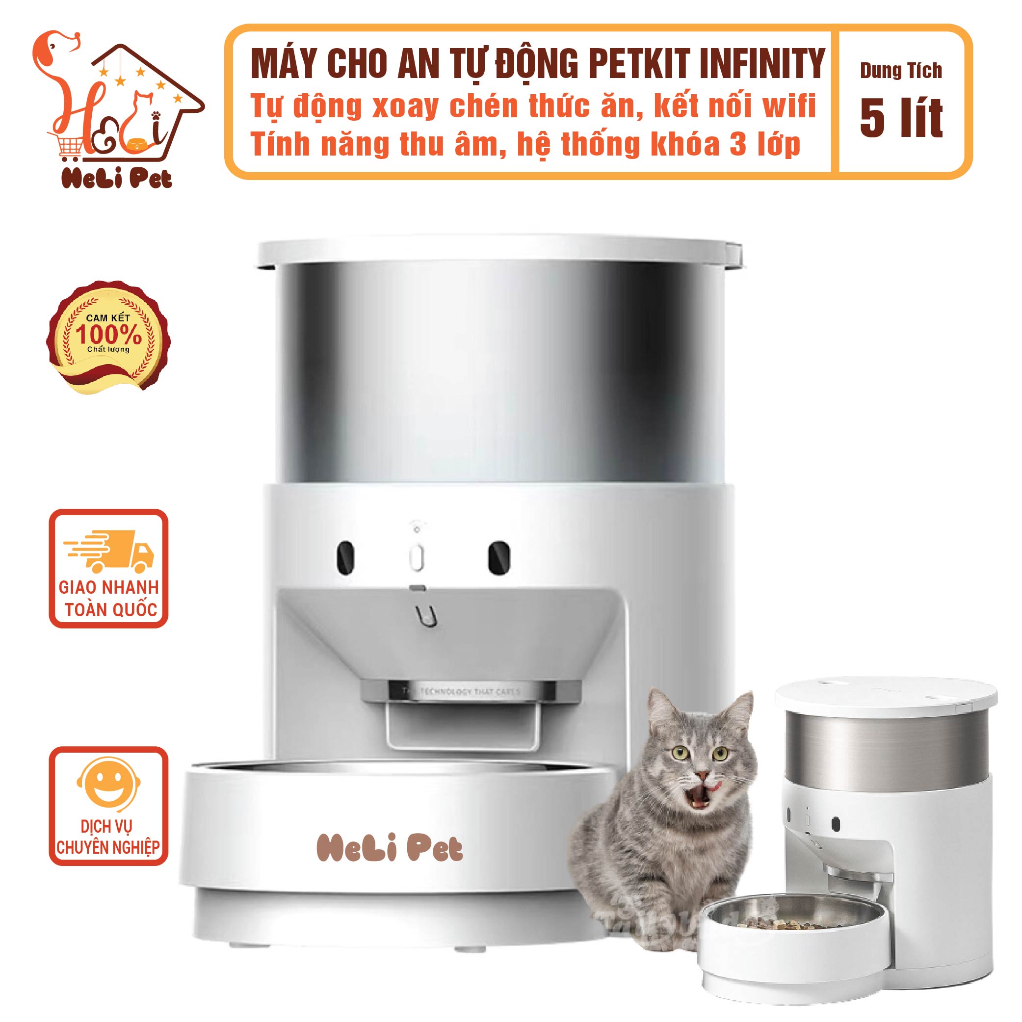 Máy Cho Mèo Ăn Tự Động, Máy Cho Chó Ăn Petkit Infinity - Element 3 Có Tính Năng Thu Âm Giọng Nói- HeLiPet