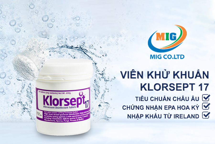 Thuốc Khử Khuẩn, diệt khuẩn Klorsept viên nén sủi bọt an toàn - Hộp 200 Viên - Nhập Khẩu Từ Ireland