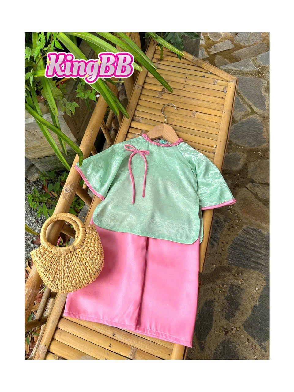 Bộ bà ba pháp phục cho bé gái đính nơ đi chơi biểu diễn đẹp từ 12-40kg chất lụa mềm mát