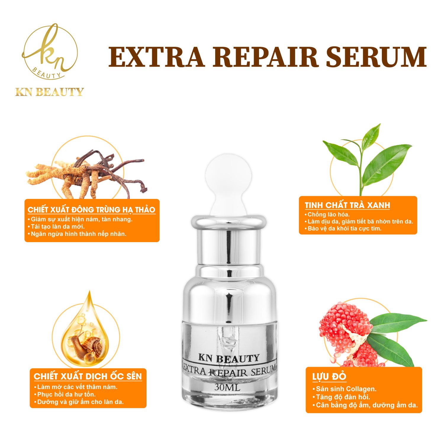Bộ 3 sản phẩm Xóa Mờ Thâm Nám, Tàn Nhang, Đồi Mồi, Làm Trắng Da, Chống Nắng KN Beauty chuyên sâu : Kem dưỡng 25g + Serum 30ml + Tẩy tế bào chết 120ml